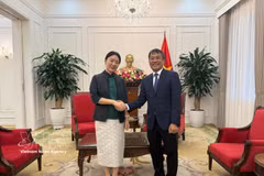 El viceministro permanente de Relaciones Exteriores de Vietnam, Nguyen Minh Vu, y Lu Xinning, vicepresidenta del Gobierno Popular de la Región Autónoma Zhuang de Guangxi, China. Foto: VNA