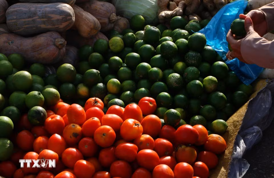 Las cestas de fruta en el mercado “chom hom” del barrio de Vi Thanh, en la ciudad de Can Tho, aportan vivos colores al pintoresco paisaje de los mercados rurales en el Delta del Mekong. (Fuente: VNA)