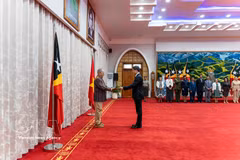 El embajador vietnamita, Pham Binh Dam, presenta sus cartas credenciales al presidente de Timor Leste, José Ramos-Horta. (Foto: VNA)