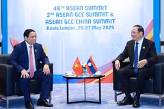 El primer ministro de Vietnam, Pham Minh Chinh (izquierda), conversa con su homólogo laosiano, Sonexay Siphandone. (Foto: VNA)