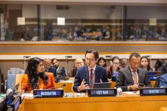 El embajador Do Hung Viet, jefe de la representación permanente de Vietnam ante la ONU, interviene en la cita. (Foto: VNA)