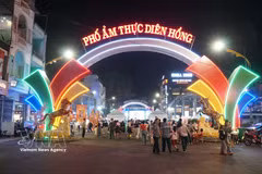 Calle gastronómica Dien Hong, un nuevo atractivo de la vida nocturna de Gia Lai. (Foto: VNA)