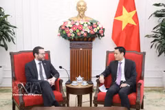 El vicecanciller vietnamita Dang Hoang Giang (derecha) recibe a Iain Frew, embajador del Reino Unido en Hanoi (Foto: VNA)