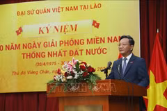 El embajador de Vietnam en Laos, Nguyen Minh Tam, interviene en la cita (Foto: VNA)