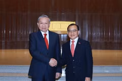 El secretario general del Partido Comunista de Vietnam, To Lam (izquierda), se reúne con el presidente del Parlamento de Singapur, Seah Kian Peng. (Foto: VNA)