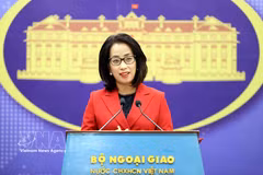 La portavoz del Ministerio de Relaciones Exteriores de Vietnam, Pham Thu Hang, responde a las preguntas de la prensa. (Foto: VNA)
