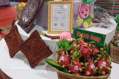 La pitahaya de pulpa roja y los productos artesanales de la cooperativa Hung Thinh Phat, en la comuna de Tan Thuan Binh, provincia de Dong Thap. (Foto: VNA)