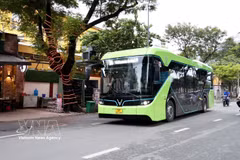 Muchos autobuses eléctricos modernos están sustituyendo gradualmente a los vehículos que utilizan combustibles fósiles. (Foto: VNA)
