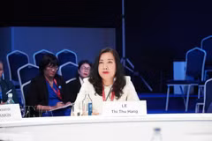 La viceministra vietnamita de Relaciones Exteriores Le Thi Thu Hang interviene en la cita (Foto: VNA)