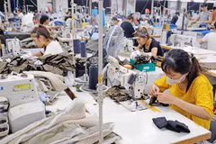 Fabricación de prendas de vestir para exportación en la empresa de yute y confección Hung Yen. (Foto: VNA)