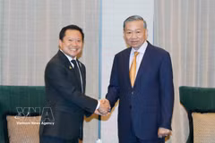 El secretario general del Partido Comunista y presidente de Vietnam, To Lam, recibe a Thapana Sirivadhanabhakdi, presidente ejecutivo del Grupo TCC y director general de la empresa ThaiBev. (Foto: VNA)
