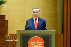 El secretario general del Partido Comunista de Vietnam y presidente de la República, To Lam, pronuncia su discurso de toma de posesión del nuevo cargo (Foto: VNA)