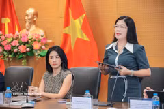 La directora del Instituto de Innovación y Transformación Digital, Nguyen Thi Bich Lan, interviene en el acto de lanzamiento. (Foto: VNA)