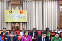 La presidenta del Comité del FPV de Hanoi, Bui Huyen Mai, interviene en la cita (Foto: VNA)