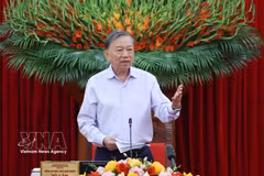 El secretario general del Partido Comunista de Vietnam y presidente de la República, To Lam, interviene en la cita. (Foto: VNA)