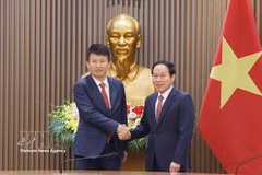 El viceprimer ministro de Vietnam, Le Tien Chau (derecha), recibe a Hongbin Cai, decano de la Escuela de Negocios de la HKU. (Foto: VNA) 