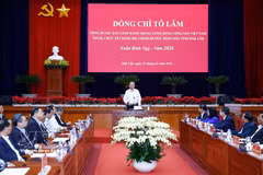 El secretario general del Partido Comunista de Vietnam, To Lam, interviene en la cita (Foto: VNA)