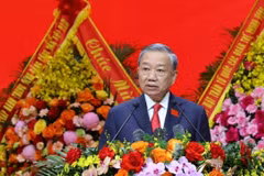 El secretario general del Partido Comunista de Vietnam, To Lam, interviene en la cita (Foto: VNA)