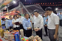 Los delegados visitan el stand de Hai Phong. (Foto: VNA)