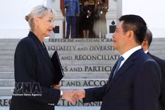 El vicepresidente de la Asamblea Nacional de Vietnam Nguyen Hong Dien se reúne con su homóloga del Parlamento sudafricano, Annelie Lotriet. (Foto: VNA)