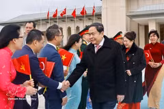 El presidente de la Asamblea Nacional, Tran Thanh Man, y su esposa, Nguyen Thi Thanh Nga, en la ceremonia de despedida en el aeropuerto de Estambul, Turquía. (Foto: VNA)