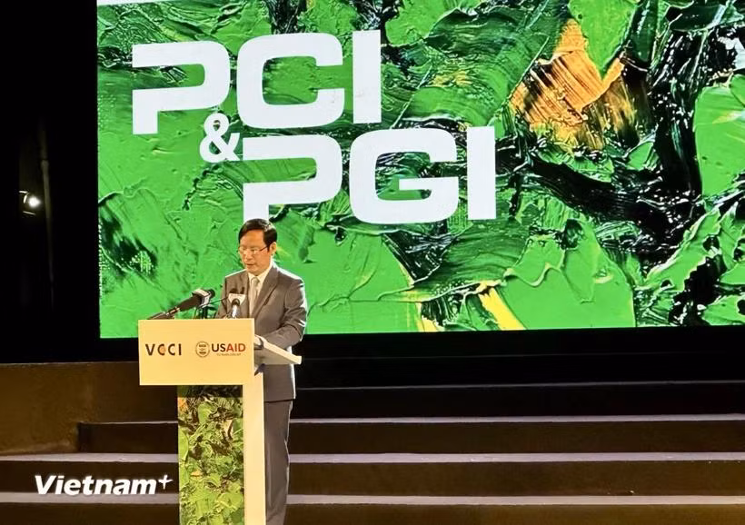 Pham Tan Cong, presidente de la Cámara de Comercio e Industria de Vietnam, interviene en el evento. (Fuente: Vietnamplus)