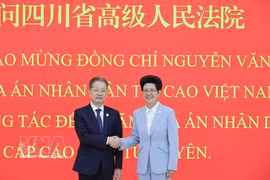 El presidente del Tribunal Popular Supremo de Vietnam, Nguyen Van Quang, (izquierda) y la presidenta del Tribunal Popular Superior de la provincia china de Sichuan, Chen Zhijun. (Foto: VNA)