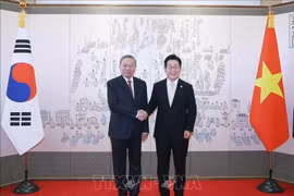 El secretario general del Partido Comunista de Vietnam, To Lam, (izquierda) y el presidente de Corea del Sur, Lee Jae Myung. (Foto: VNA)