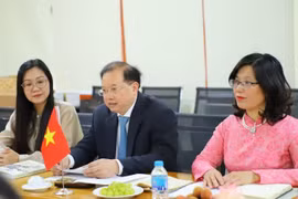El viceministro de Cultura, Deportes y Turismo de Vietnam, Ta Quang Dong (centro), preside la reunión de trabajo con el presidente de la Comisión Estatal de Azerbaiyán para Asuntos de la Diáspora. (Foto: Ministerio de Cultura, Deportes y Turismo de Vietnam)