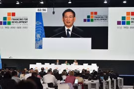 El viceprimer ministro Ho Duc Phoc interviene en la sesión plenaria de la Conferencia FpD4. (Foto: VNA) 