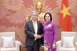 La vicepresidenta de la Asamblea Nacional de Vietnam, Nguyen Thi Thanh, recibe en Hanoi al presidente y director general del Grupo de Energía Eléctrica de Corea (KEPCO), Kim Dong Cheol. (Foto: VNA)
