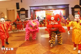 La danza del león, una característica cultural única durante la tradicional fiesta del Tet de Vietnam. (Foto: VNA)