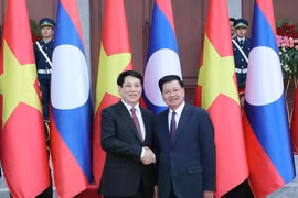 El presidente vietnamita, Luong Cuong, (izquierda) y el secretario general del Partido Popular Revolucionario y presidente de Laos, Thongloun Sisoulith, se toman una foto juntos. (Foto: VNA)