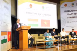 El embajador vietnamita en la India, Nguyen Thanh Hai, habla en el evento. (Foto: VNA)