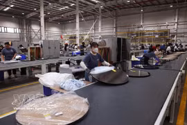 Trabajadores elaboran marcos para cuadros destinados a la exportación en la planta de INTCO Vietnam Industry Co., Ltd., empresa de capital íntegramente singapurense ubicada en el parque industrial de Bim Son, provincia de Thanh Hoa. (Foto: VNA)