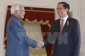 El vicepresidente de la India, Hamid Ansari,y el presidente de Indonesia Joko Widodo (Fuente: VNA)