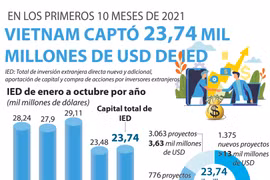 IED de Vietnam alcanza 23,74 mil millones de dólares de enero a octubre 
