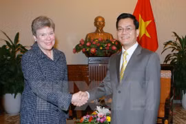 La secretaria adjunta de Estado estadounidense de Control de Armas y Seguridad Internacional, Rose Gottemoeller, en el encuentro con el vicecanciller vietnamita Ha Kim Ngoc (Fuente:VNA)