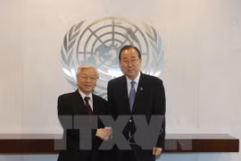 Los secretarios generales del Partido Comunista de Vietnam, Nguyen Phu Trong, y de la ONU, Ban Ki-moon (Fuente: VNA)