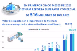 Vietnam goza de superávit comercial en primeros cinco meses de 2022