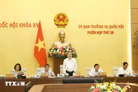 El presidente de la Asamblea Nacional de Vietnam, Tran Thanh Man, interviene en el evento. (Fuente: VNA)