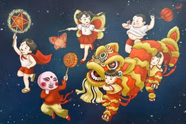 La obra "Procesión de faroles en el Festival del Medio Otoño" del artista Tien Kim. (Fuente: Nhan Dan)