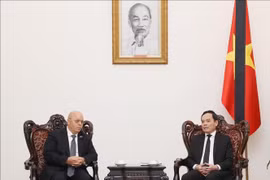 El viceprimer ministro de Vietnam Tran Luu Quang sostiene un encuentro con el ministro argelino de Muyahidines (Veteranos de Guerra) y Titulares de Derechos, Laid Rebiga. (Fuente: VNA)