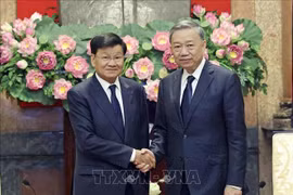 El presidente vietnamita, To Lam, recibe al secretario general del Comité Central del Partido Revolucionario Popular y presidente de Laos, Thongloun Sisoulith. (Fuente: VNA)