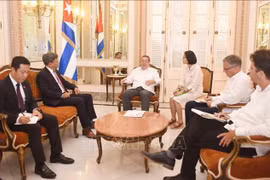 El ministro de Relaciones Exteriores de Cuba, Bruno Rodríguez Parrilla, recibe al embajador de Vietnam en Cuba, Le Quang Long. (Fuente: VNA)