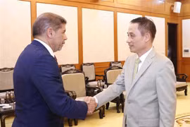 El secretario del Comité Central del PCV y jefe de su Comisión de Relaciones Exteriores, Le Hoai Trung. y el miembro del Buró Político del Partido Revolucionario Moderno y ministro de Agricultura de República Dominicana, Limber Lucas Cruz López (Fuente: VNA)