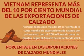 Vietnam representa más del 10 por ciento mundial de las exportaciones de calzado 