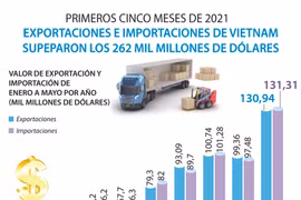 Exportaciones e importaciones de Vietnam superan 262 mil millones de dólares
