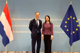 La viceministra de Relaciones Exteriores de Vietnam, Nguyen Minh Hang, y el príncipe Jaime de Borbón-Parma, embajador para el clima de los Países Bajos. (Fuente:VNA)