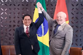 El primer ministro vietnamita, Pham Minh Chinh, (I) se reunió con el presidente brasileño, Lula da Silva, en mayo de 2023. (Fuente: VNA)